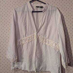 🤍 Willi Smith XL Embroidered Linen Cotton Top Summer Vacation